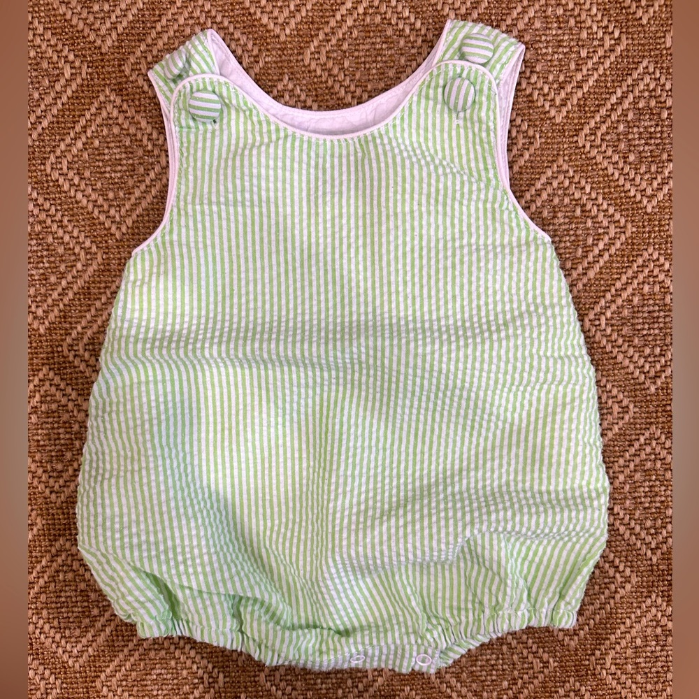 Lil Cactus Green and White Seersucker Bubble